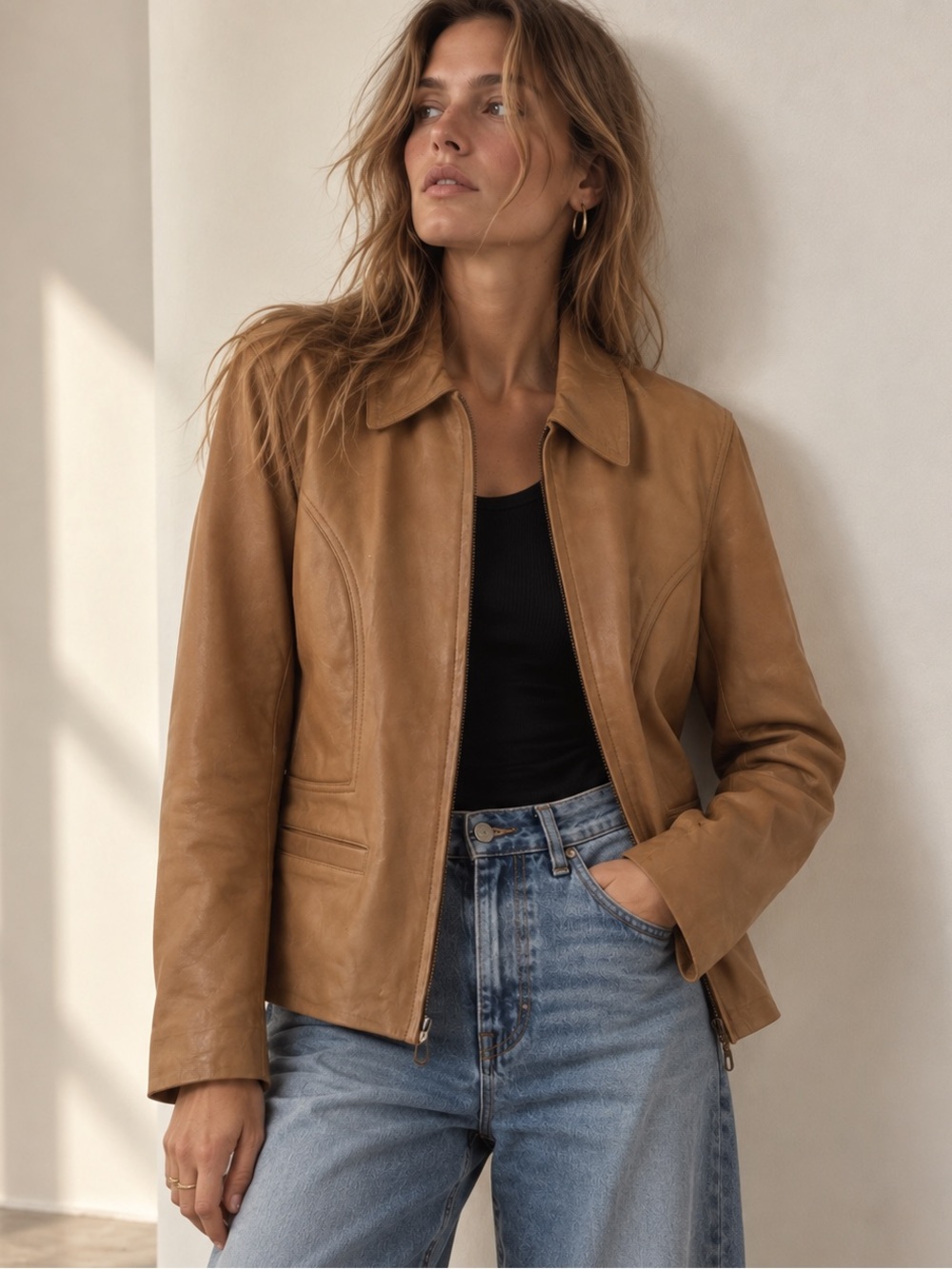 Whet Blu Buffed Leather Camel Jacket | Size 16